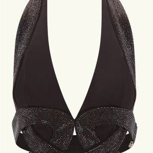 Meshki Black Rhinestone Halter Crop Top